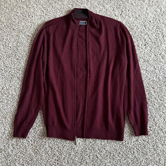 Club Room Men's Size L Merino Wool Blend Full-Zip Burgundy Sweater - Picture 6 of 11